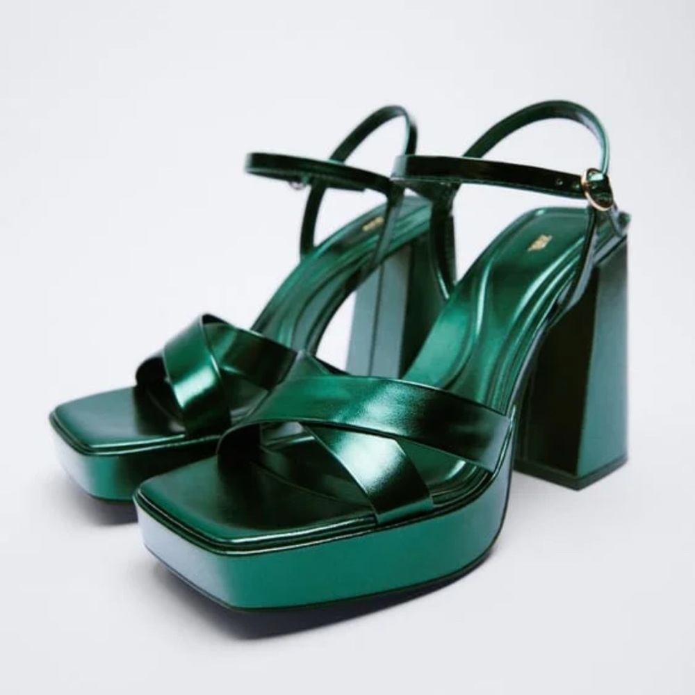 Zara Emerald Green Ankle Strap Platform Sandals